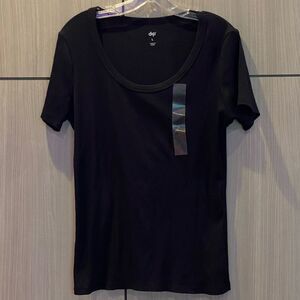 dip Brand Black NEW Scoopneck Crewneck Ribbed Short Sleeve Tee T-shirt Large